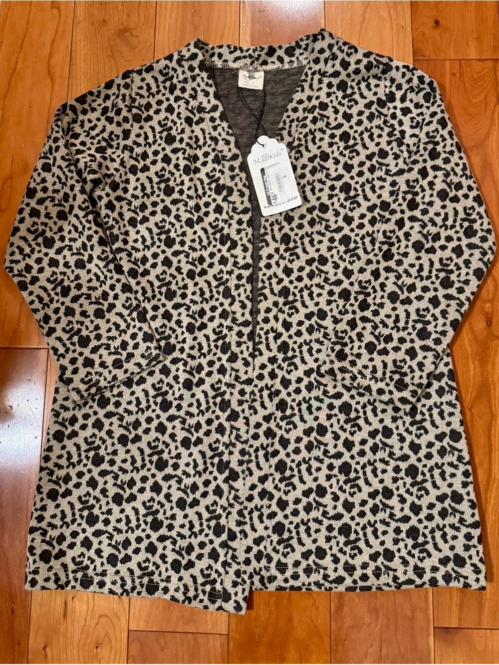 NWT M.L. Kids Leopard Print Open Cardigan Jacket - Black & Cream Cheetah Print